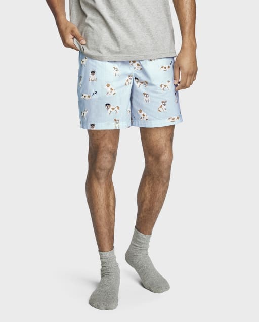 Mens Print Poplin Pajama Shorts