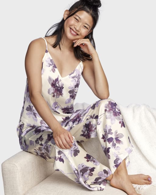 Womens Floral Satin Pajamas