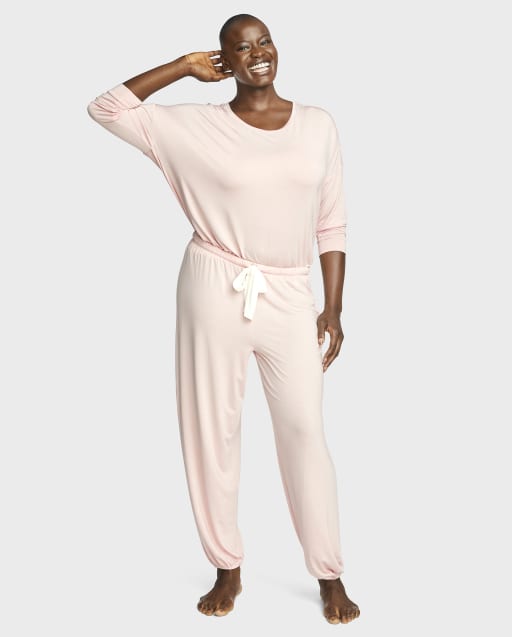 Womens Tie-Front Modal Pajamas - Blush Pink