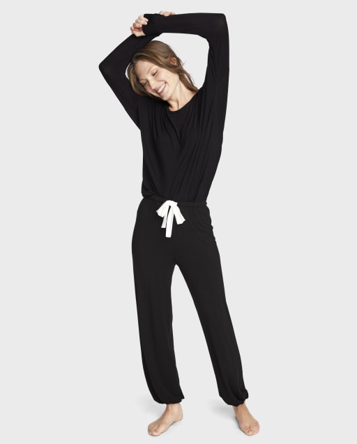 Womens Tie-Front Modal Pajamas - Classic Black