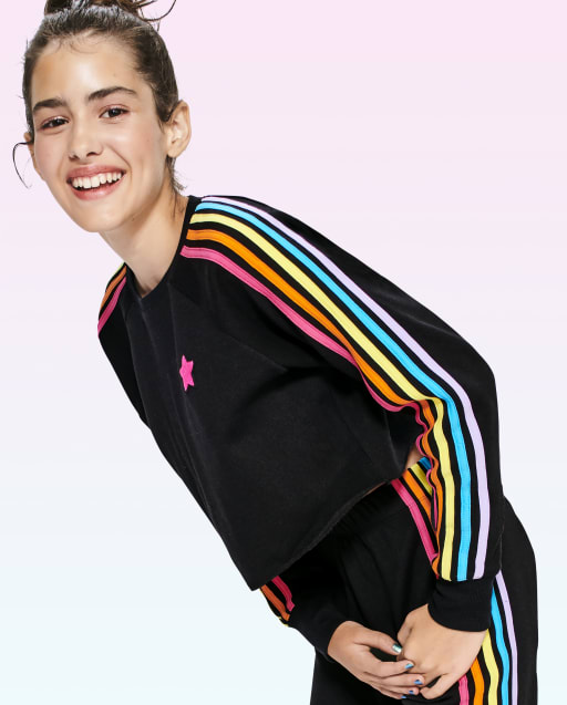 Top corto acogedor con diseño de arcoíris para niñas Tween