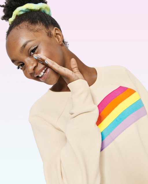 Tween Girls Rainbow Cozy Cropped Top