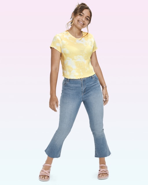 Girls Mid Rise Cropped Flare Jeans