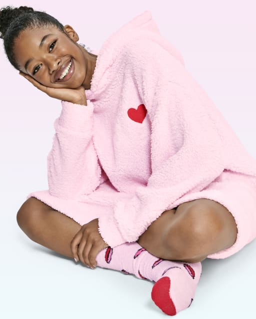 Tween Girls Heart Sherpa Hoodie Nightgown