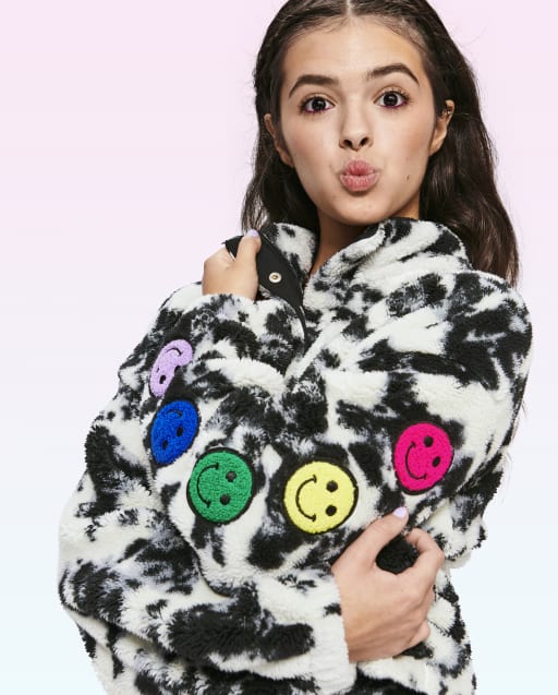 Tween Girls Tie Dye Sherpa Cropped Pullover