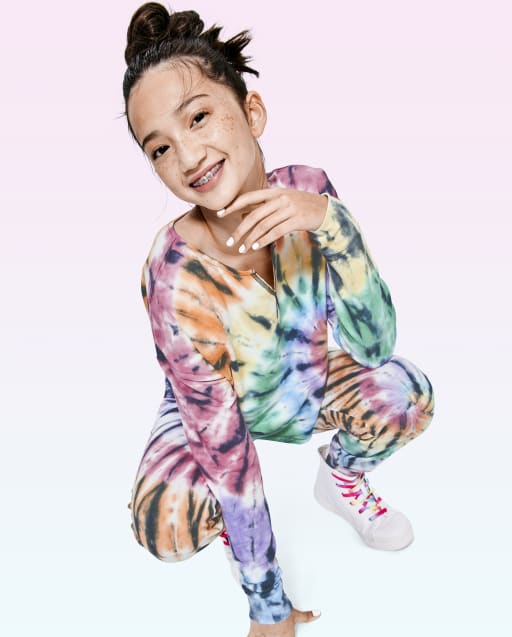Top acogedor con cuello dividido y teñido anudado para niñas Tween