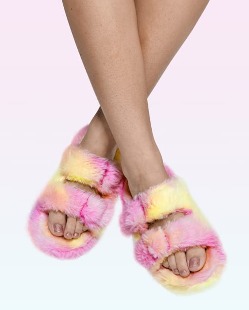 Teen Girls Tie Dye Double Buckle Slippers