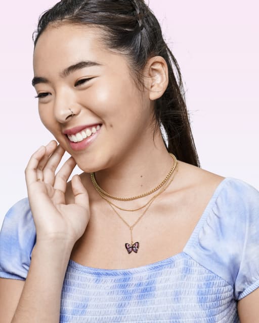 Tween Girls Butterfly Layered Necklace