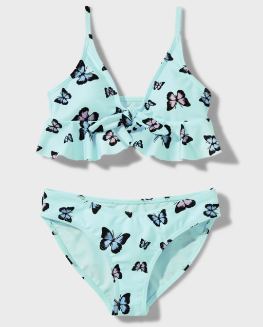Teen Girls Butterfly Ruffle Tie Bikini