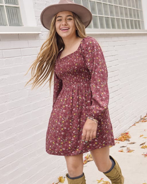 Tween Girls Floral Smocked Dress