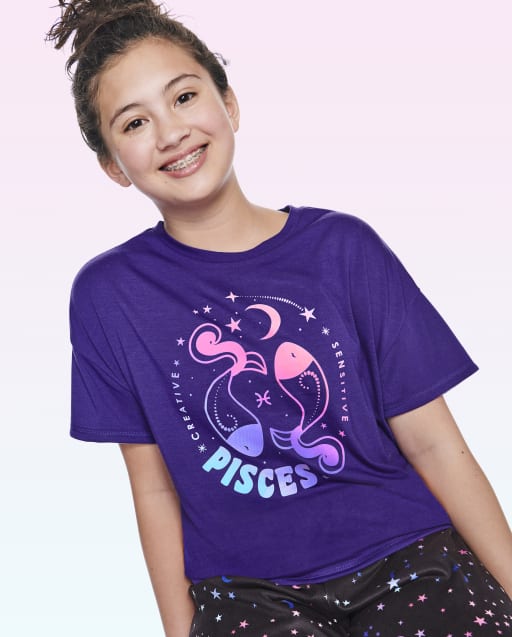 Tween Girls Pisces Zodiac Sleep Tee