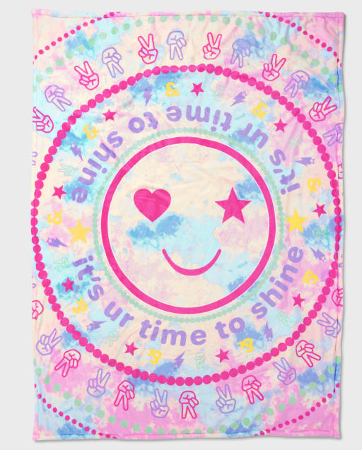 Tween Girls Tie-Dye Happy Face Blanket
