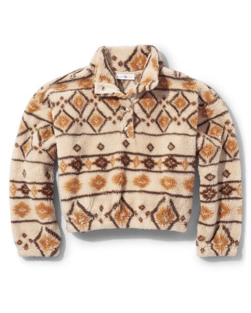 Tween Girls Print Sherpa Pullover