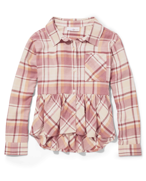 Girls Plaid Peplum Button-Down Shirt