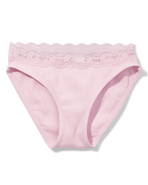 Girls Ribbed Lace Trim Bikini Underwear