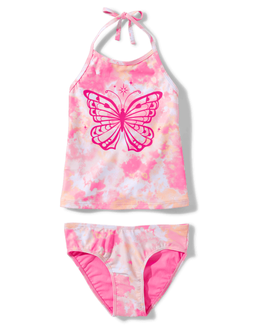 Girls Tie Dye Butterfly Tankini Swimsuit