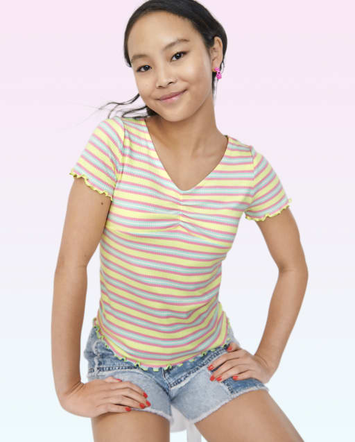 Girls Striped Ruched Top