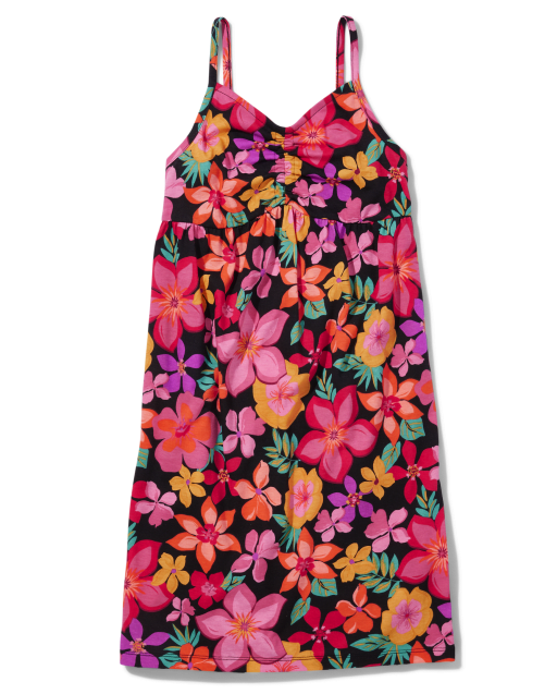 Girls Print Cinch Front Babydoll Dress
