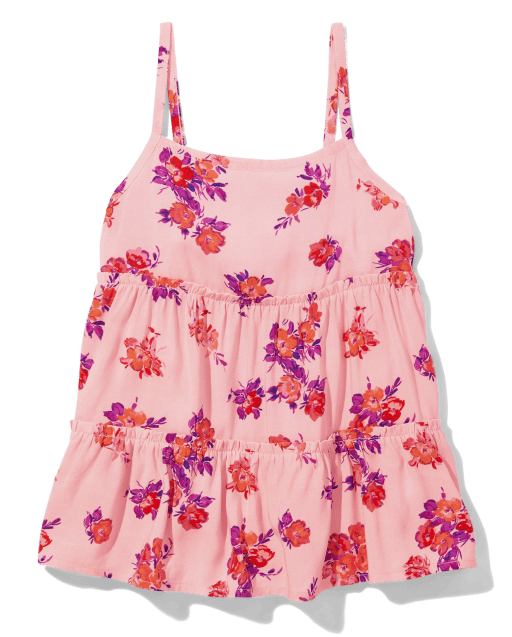 Girls Floral Ruffle Tiered Tank