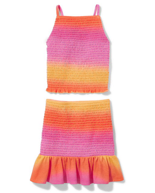 Girls Ombre Smocked Tank Top And Skirt 2-Piece Set