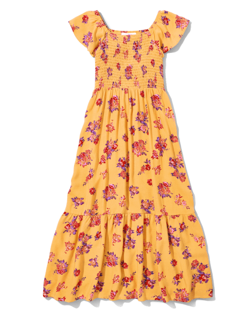 Girls Floral Smocked Maxi Dress