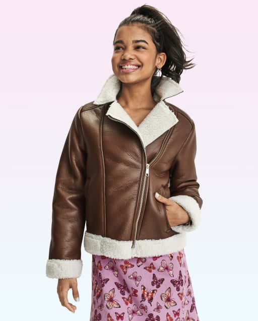 Tween Girls Faux Leather Oversized Biker Jacket