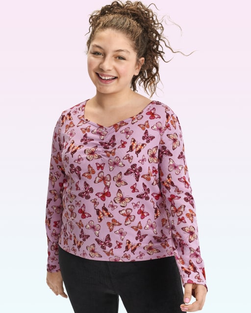 Top fruncido de mariposa para niñas Tween