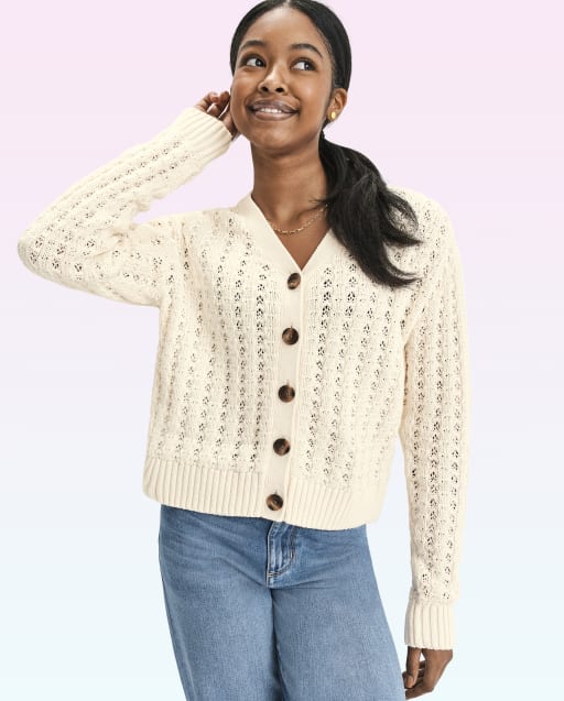 Tween Girls Tuck Stitch Cropped Cardigan