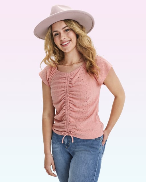Tween Girls Eyelet Ruched Top