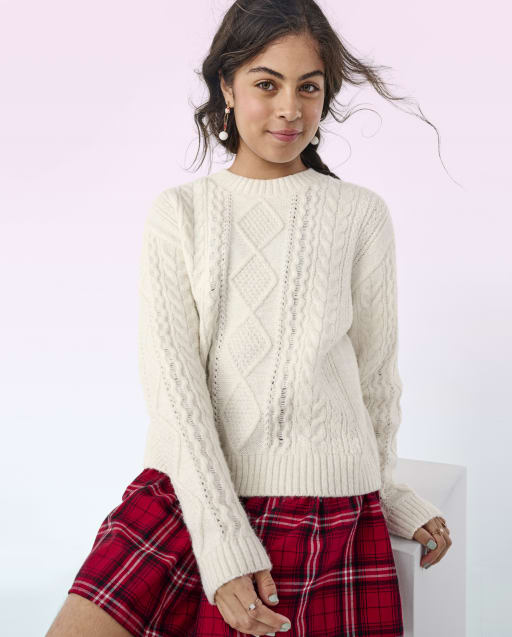 Tween Girls Metallic Cable Knit Sweater
