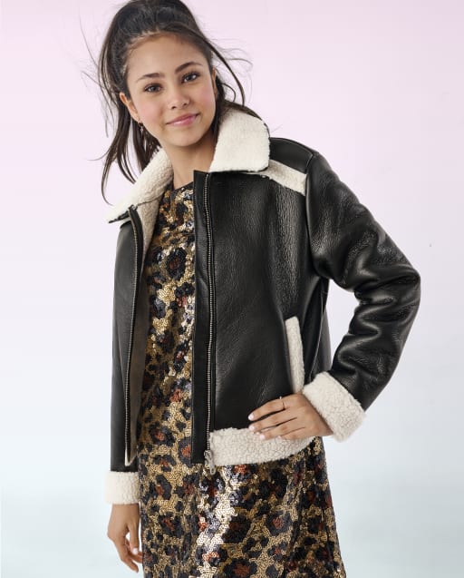 Chaqueta bomber de piel sintética para niñas Tween