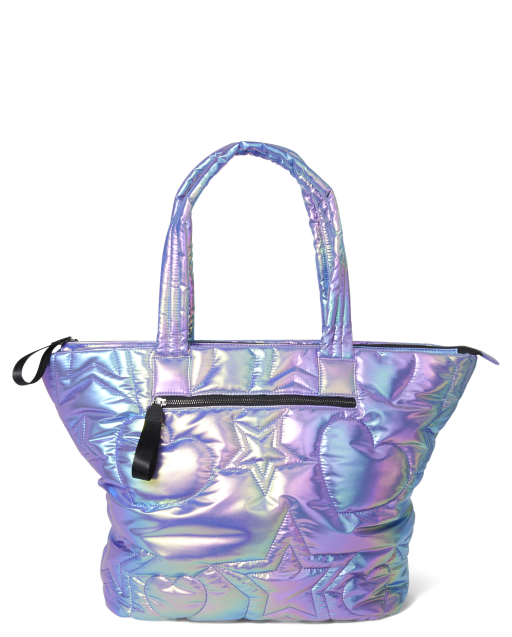 Tween Girls Star Quilted Holographic Tote Bag