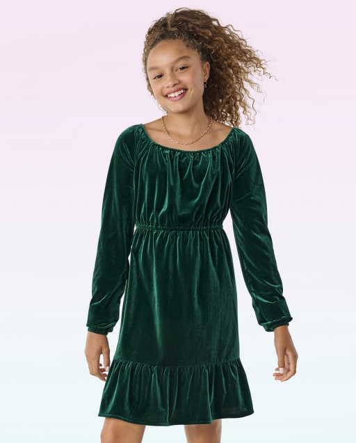 Tween Girls Velour Ruffle Dress
