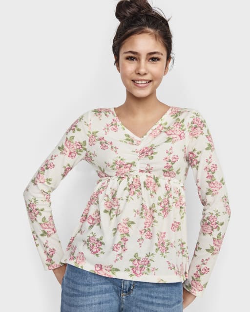 Tween Girls Floral Waffle Peplum Top