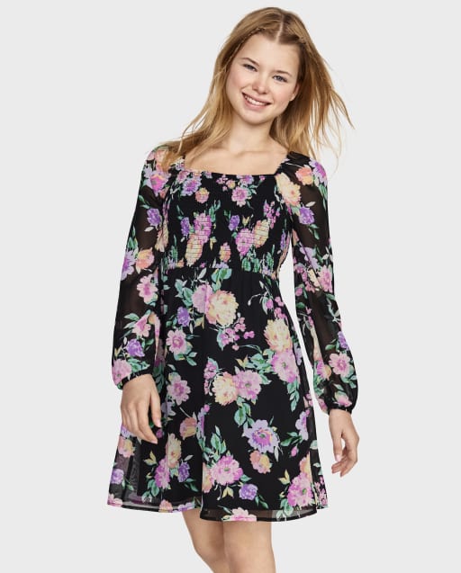 Vestido fruncido floral para niñas Tween