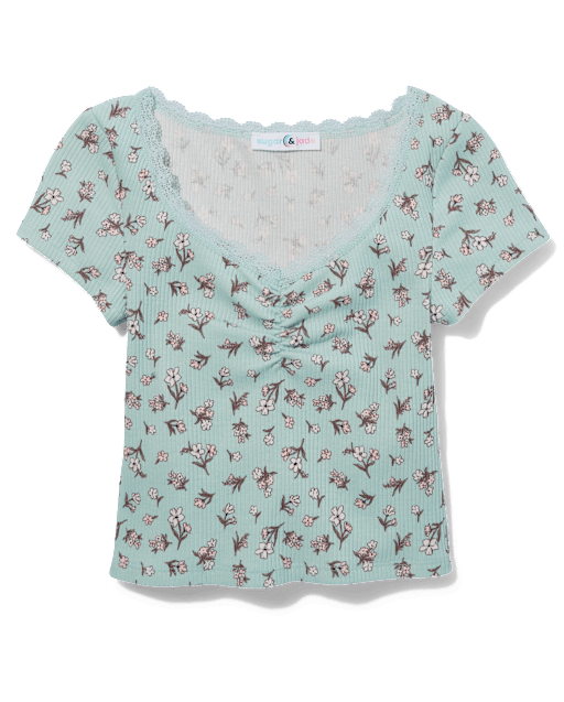 Top con cincha de canalé para niñas Tween