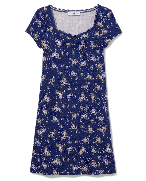 Tween Girls Floral Rib-Knit Dress