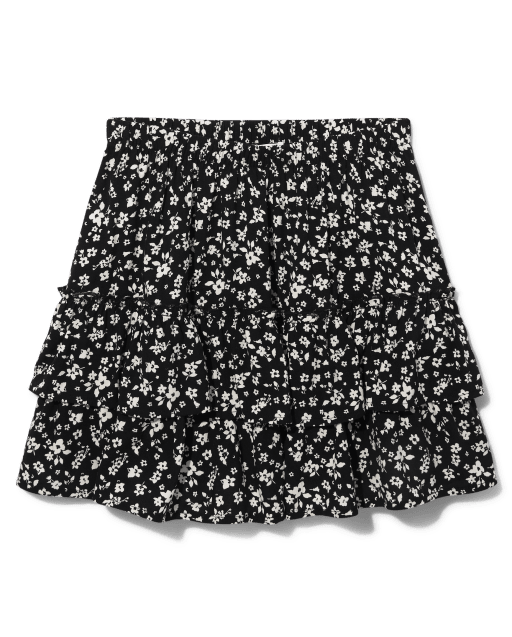 Tween Girls Floral Tiered Ruffle Skirt