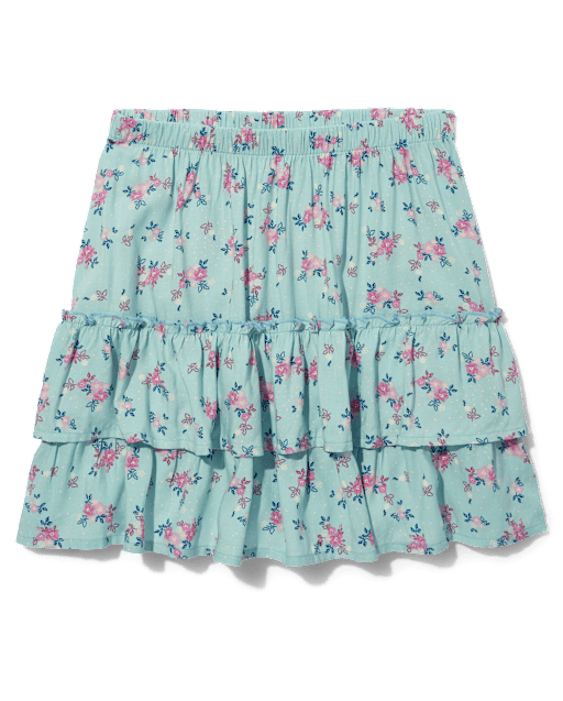 Tween Girls Floral Tiered Ruffle Skirt