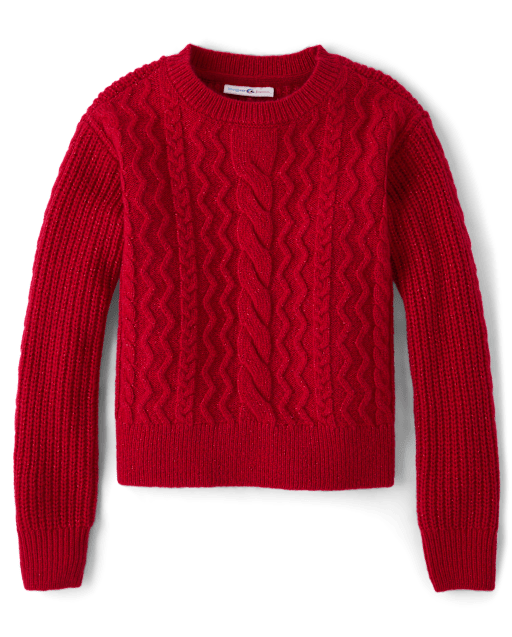 Tween Girls Shimmer Cable Knit Sweater
