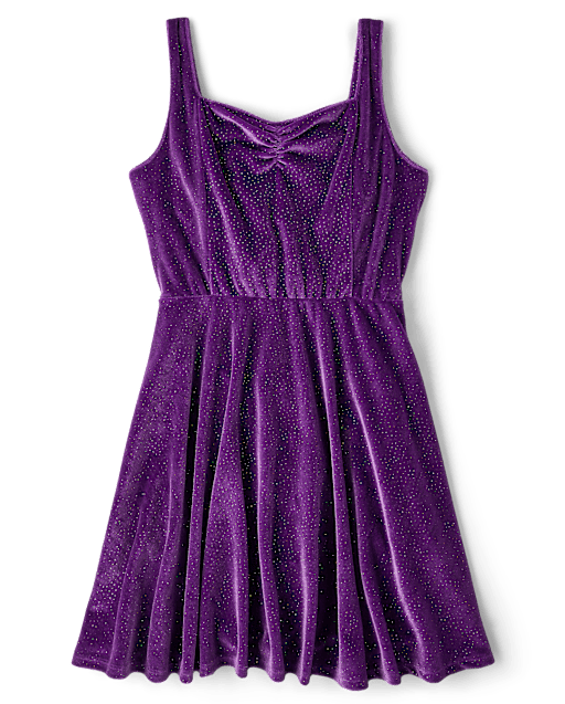 Tween Girls Glitter Velour Fit And Flare Dress