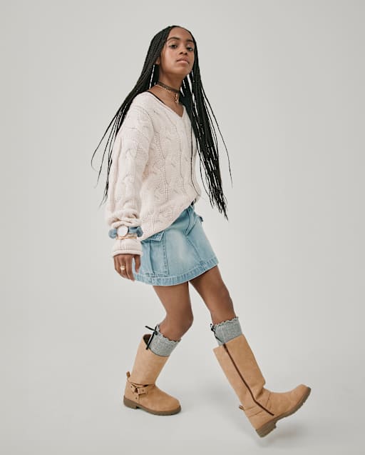 Tween Girls Oversized Cable Knit Sweater