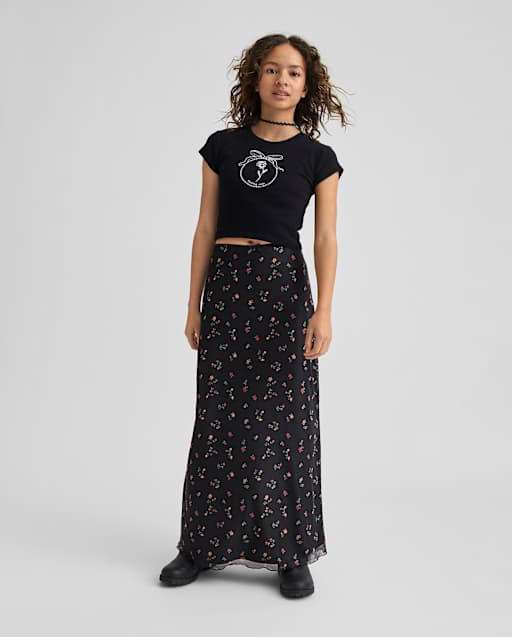 Tween Girls Floral Mesh Maxi Skirt