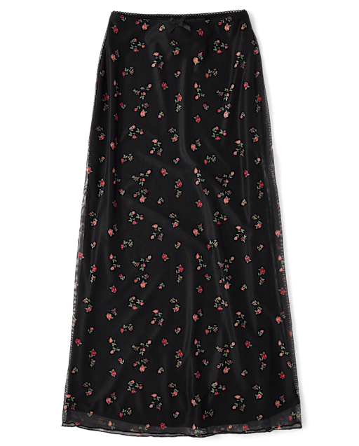 Tween Girls Floral Mesh Maxi Skirt
