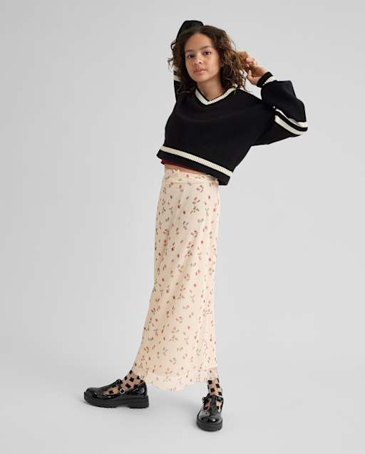 Tween Girls Floral Mesh Maxi Skirt