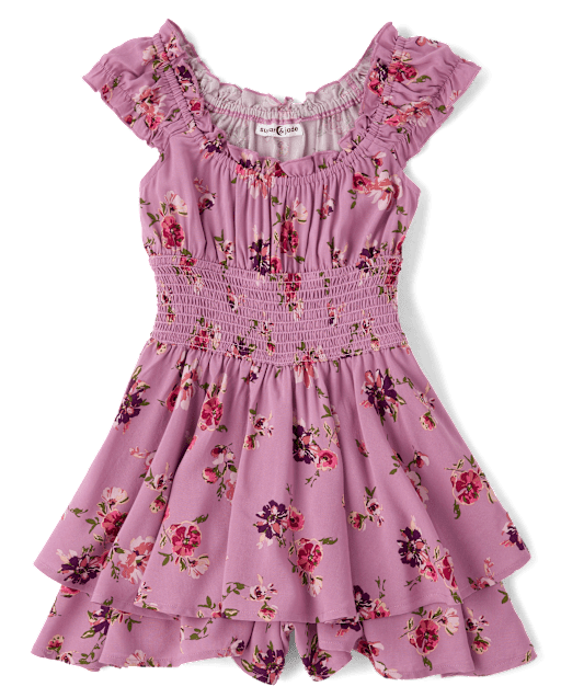 Tween Girls Floral Smocked Romper
