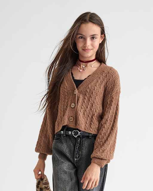 Tween Girls Chenille V Neck Cardigan