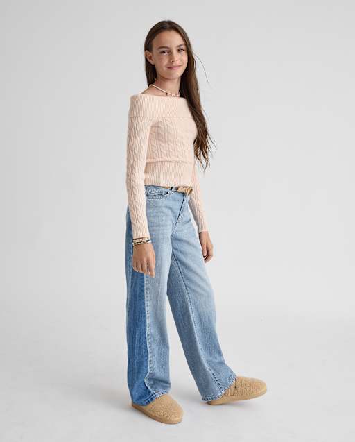 Tween Girls Contrast Baggy Flare Jeans
