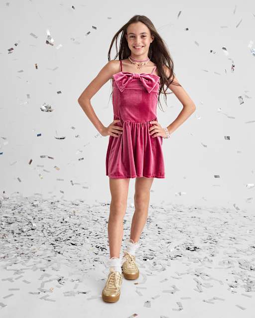 Tween Girls Bow Velour Dress