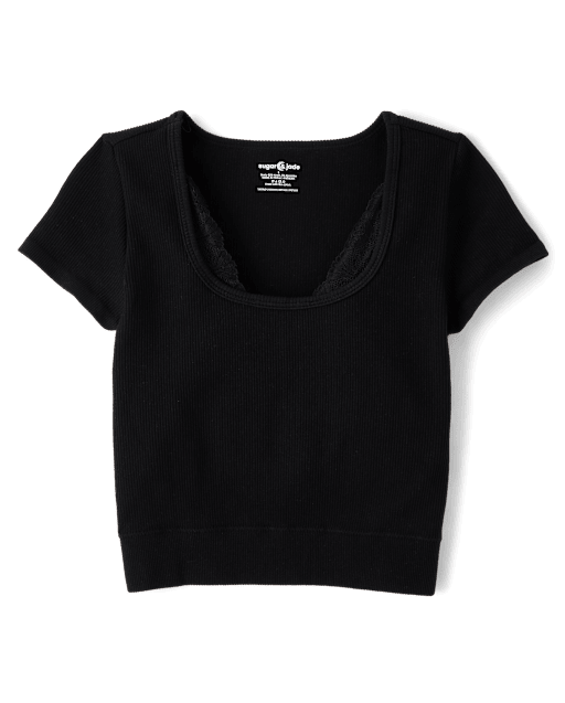 Tween Girls Lace Ribbed Seamless Top